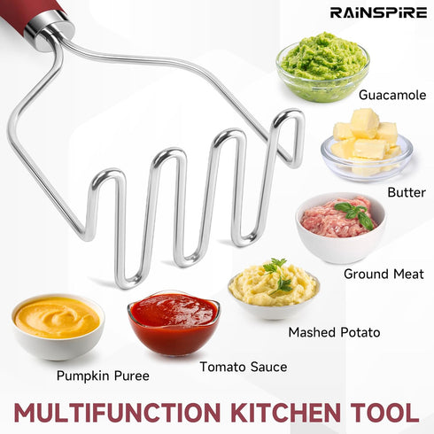 Rainspire Potato Masher Stainless Steel, Mashed Potato Masher Kitchen Tool, Durable Mash Potatoes Masher, Soft Non-slip