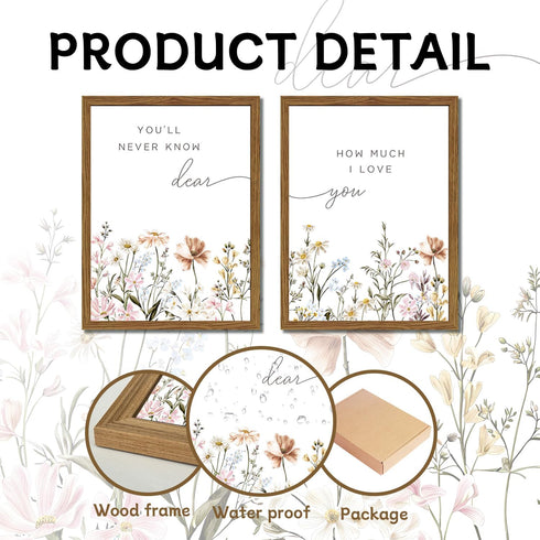 Set 2, 12x16 Inch Wood Framed Wildflower Nursery Wall Art of Boho Flower Botanical Wall Decor Paintings, Baby Girl