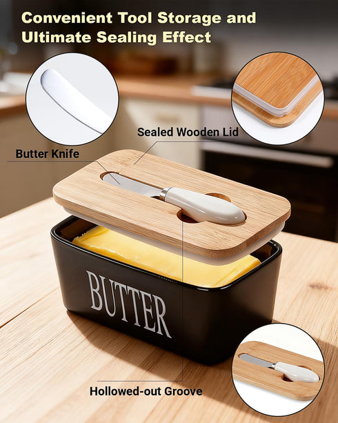 GVUHR CountertopPremium Ceramic Butter Dish with Lid And KnifeAirtight Butter Crock with Lid for Large Butter Container