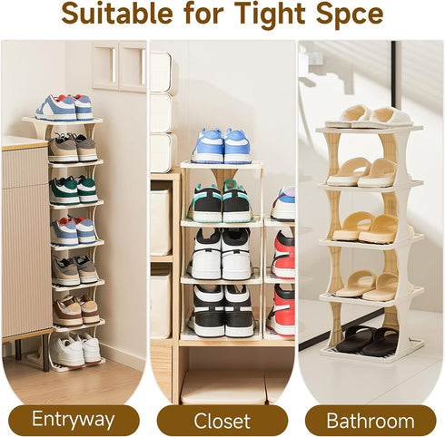 9 Closet, Vertical Shoe Rack Tier, Narrow Free Standing Shoe Organizer for Entryway & Bedroom, Tall Plastic Narrow Shoe