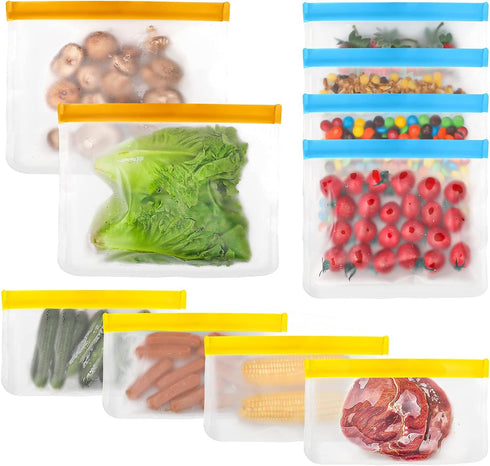 IDEATECH Reusable Storage Bags, 10 Pack BPA Free PEVA Freezer Bags, Reusable Gallon and Sandwich Bags for Women, Men