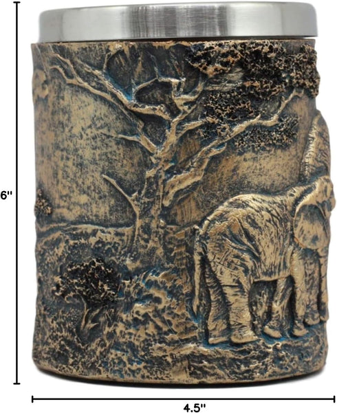 Ebros 12oz Animal Totem Spirit Safari Elephant And Calf Family Mug - Rustic Textured Tree Bark Design