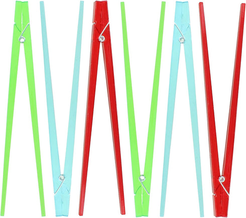 Set of 6 Plastic Chopsticks with Spring-Loaded Clothespin Design – Easy-to-Use Training Chopsticks in Red, Green, Blue.