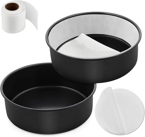 E-far 6 Inch Cake Pans Set of 2, Nonstick Stainless Steel Small Round Baking Pans with Parchment Paper