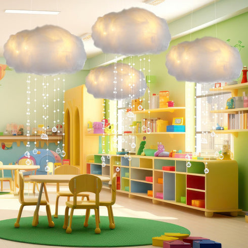 3D Decor(4 Marsui Artificial Cloud Props LED Hanging Cloud Light String Fake Imitation Cotton Classroom School Decor