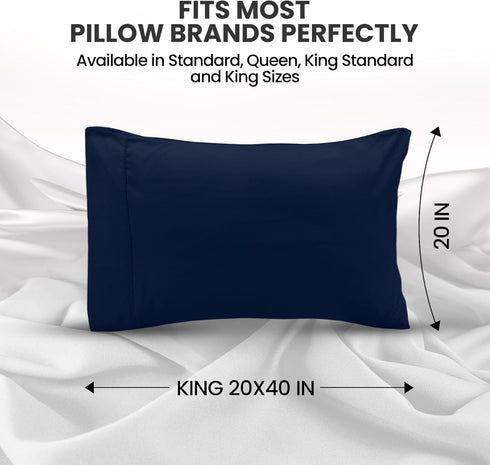 Utopia Bedding King Size Pillow Cases - 2-Pack Soft Brushed Microfiber, Oeko-TEX Certified, 20x40 Inches (Navy)