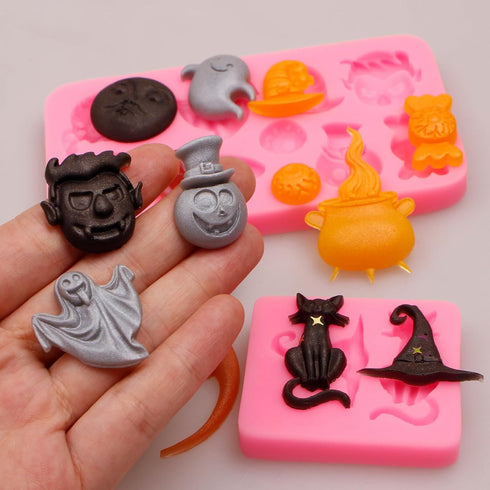 Halloween Candy Molds, Pumpkin Skull Ghost Silicone Molds for Cake Decorating and Fondant Cupcake Topper