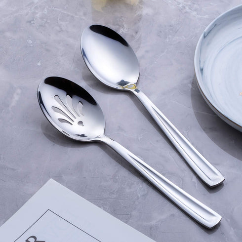 Stainless Steel Serving Spoon Set, Include 3 Large Serving Spoon and 3 Slotted Spoon, 9.5-inch Catering Serving Spoon Set for Party, Banquet, Buffet, Dishwasher Safe
