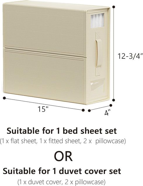 SheetCube 6 Pack Bed Sheet Organizers and Storage, Foldable Linen Closet Organizer with Window and Label, Beige
