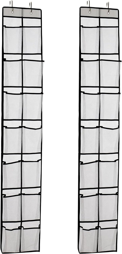 Over The Door Shoe Organizer, 14 Large Mesh Pockets Hanging Shoe Rack for Closet Organizers and Storage, 2-Pack, White