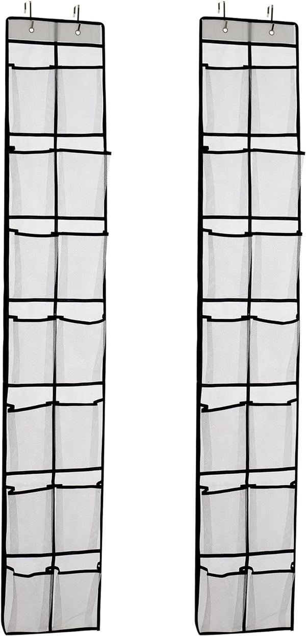 Over The Door Shoe Organizer, 14 Large Mesh Pockets Hanging Shoe Rack for Closet Organizers and Storage, 2-Pack, White