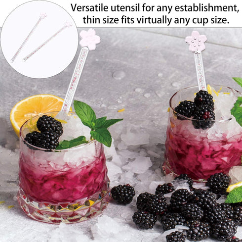 Toyvian 2pcs Glass Stirring Rod, Reusable Coffee Stirring Swizzle Stick with Cherry Blossom Head for Coffee Beverage