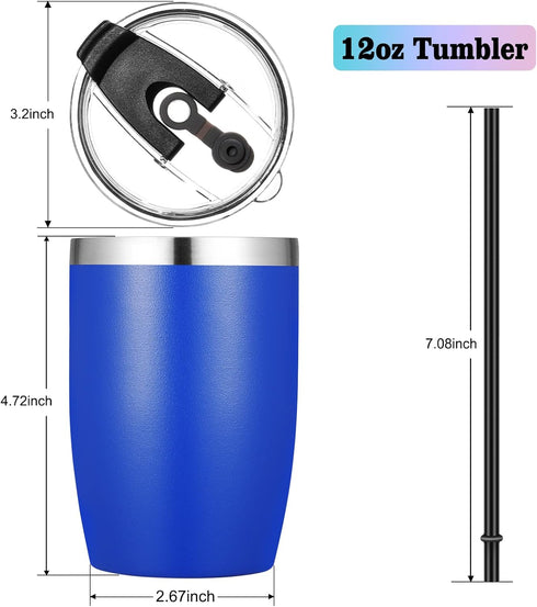 VEGOND Stainless Steel 12 oz Tumblers, Vacuum Insulated Double Wall Travel Tumbler with Lid and Straw, Royal Blue
