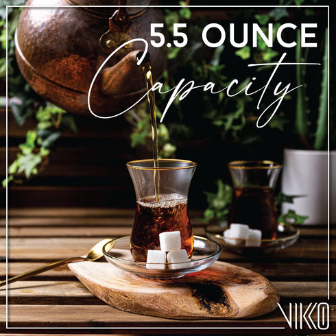 Set, 6 6 5.5 Oz Set Vikko Turkish Tea Glasses & Saucers, Cups and Plates, Tea Cups, Turkish Glass Tea For Six, Clear