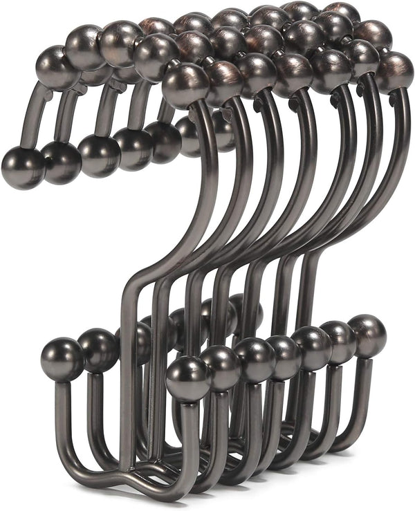 Goowin Shower Curtain Hooks, Rust Proof Stainless Steel Double Shower Curtain Rings for Curtains & Liners (Bronze)