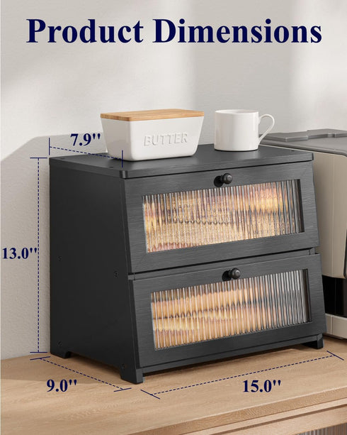 Countertop, Countertop 15.0"x13.0"x9.1" (2T) Kitsure Bread Box - Wooden Bread Box for Kitchen Large Capacity Kitchen