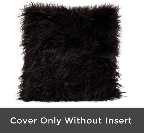 HYSEAS Set of 2 Decorative Faux Fur Throw Pillow Covers, Black Fluffy Soft Cushion Cover for Sofa, 18 x 18 Inches