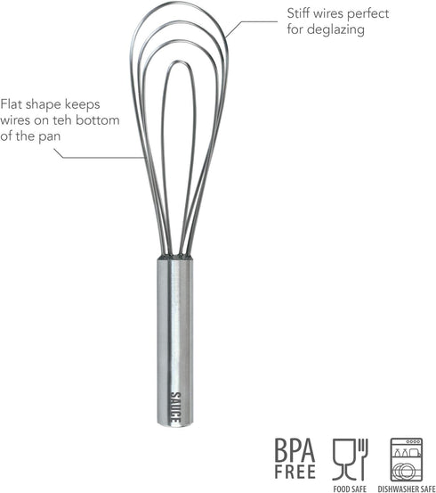 Stainless Steel Sauce Whisk, 10" - Kitchen Classic Whisk for Cooking, Mixing, Stirring, Dishwasher Safe