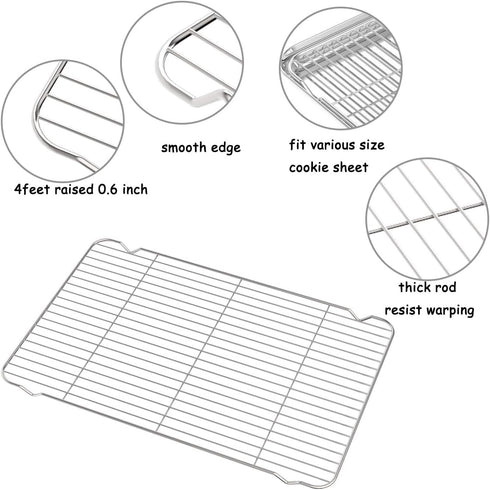 Cooling Rack Set of 3, Zacfton Baking Rack Stainless Steel Wire Rack for Baking Cooking Roasting Grilling Cooling, 15” x 11” x 0.5” Wire Racks, Fit Various Size Cookie Sheets Oven by Zacfton
