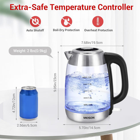 Speed-Boil Electric Tea Kettle: Glass for Boiling Water, 1.8 Liter, Auto Shut-Off & Boil-Dry Protection, 2 Year Warranty