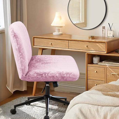 Armless Criss Cross Chair Cover Pink Chair Slipcover Office Desk Chair Covers Velvet Embossing Mid Back Wide Seat