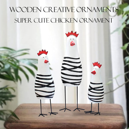 Notakia Wooden Rooster Kitchen Decor Figurine, Cute Chicken Chook Carving for Home Decoration - Set of 3