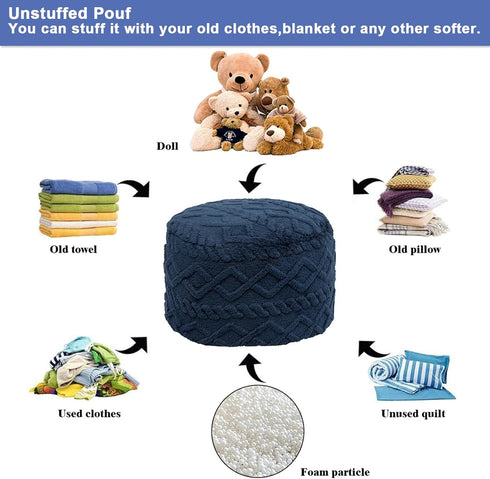 Poofieotto 20Diameter x12Height Inches Unstuffed Pouf Ottoman Cover Handmade Footstool Ottoman Storage Solution Floor
