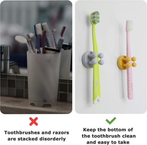 XoYoZo 4 pcs Silicone Toothbrush Holder, Multi-Function Waterproof Self Adhesive Hook for Bathroom, Kitchen, Living