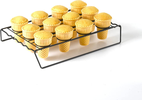 Nifty Ice Cream Cone Cupcake Baking Rack – Holds 12 Medium & Large Cupcake Cones, Non-Stick, Dishwasher Safe