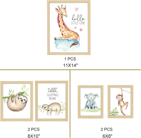 5 Pack Set, ArtbyHannah Woodland Nursery Wall Decor, Framed Baby Room Decor Safari Forest Animal Art Prints for Kids