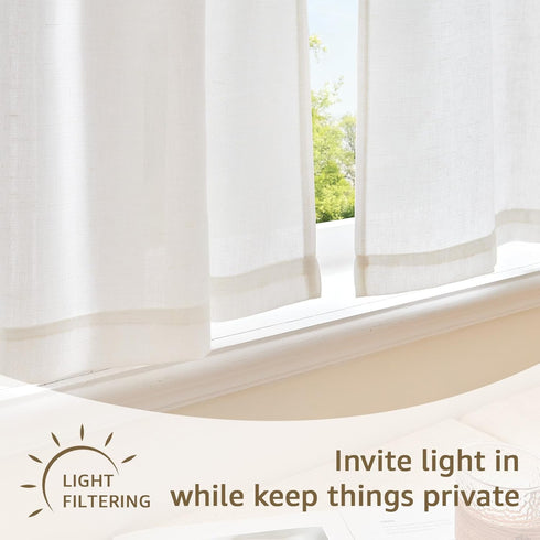 jinchan 24 Inch Set 2 Linen Tie Top Curtains Length Farmhouse Cafe Curtains of for Bedroom Bathroom Rustic Small