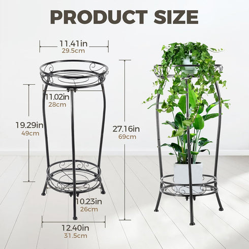 Stands2 27.1 inch Kavlium Plant Stand Indoor OutdoorTall Black Metal Rustproof Stable Plant Tier Multiple Plant Rack