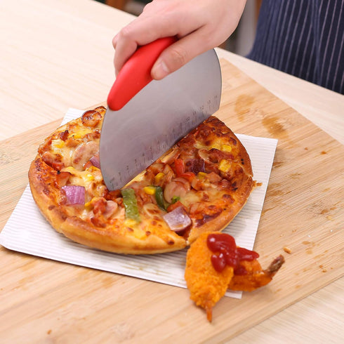 1 pcs Stainless Steel Dough Pastry Scraper Chopper with Ergonomic Rubber Non-Slip Grip, Pro Pastry Pizza Cutter (Red)