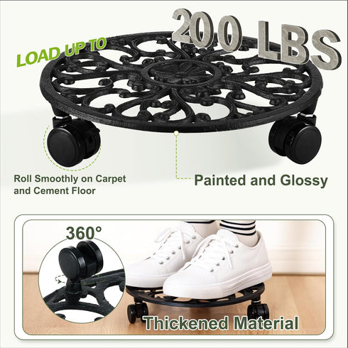 11 Inch 1 Pack Rolling Plant Stand with Wheels Wrought Iron Rolling Plant Stand with Casters Heavy Duty for Indoor