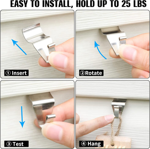 24-Pack Vinyl Siding Hooks Hanger, Heavy Duty Stainless Steel Clips for Outdoor Decor, No-Hole Needed