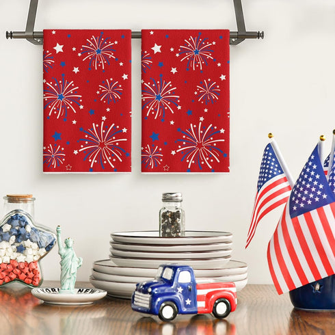 4th 18x26 Inch Set 2 Artoid Mode Red Stars Firework America Patriotic of July Kitchen Towels Dish Towels, Memorial Day