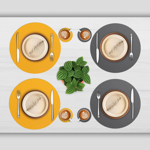 Set 4 15 inch Set 4) Myir JUN Round Placemats of Faux Leather Place Mats and Coasters Round Table Mats Dual Sided