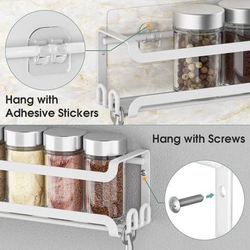 4 Pack 16 4 PACK) LUCYCAZ Wall Mounted Spice Rack with Hooks, Spice Organizer Shelf for Stove Cabinet Pantry Door,Screw