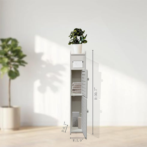 2 Small Bathroom Storage Cabinet, Slim Toilet Paper Organizer with Doors & Shelves, Over Toilet Storage Cabinet