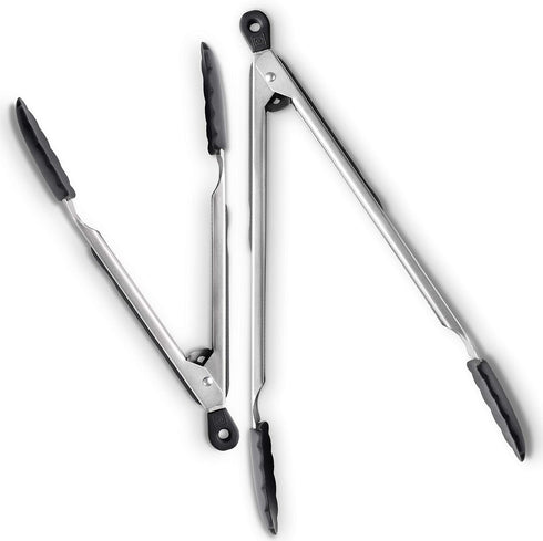 DI ORO Silicone Tongs for Cooking - Heat-Resistant Kitchen Tongs with Silicone Tips, 2pc Set (Black)