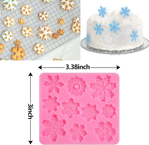 Rainmae 6 Pcs Christmas Snowflake Silicone Fondant Molds, 3D Winter Frozen Party Cupcake Topper Decorating Tools