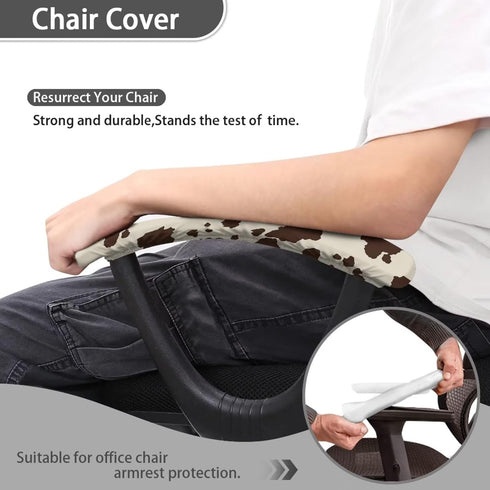 Brown Cow Print Arm Cover for Rotating Chair, Stain Resistant Durable Slipcover Pads for Office Computer Gaming Desk