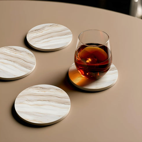 Veyro Set 6 Ceramic Coasters of Absorbent Stone Drink Coasters with Holder, Non-Slip Cork Backing, Modern Marble Look