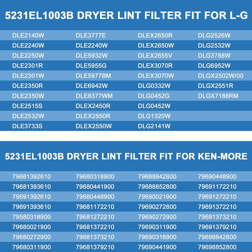 AMI PARTS 5231EL1003B Dryer Lint Filter, Compatible with LG Dryer Vent Lint Screen Replace DLE2516W