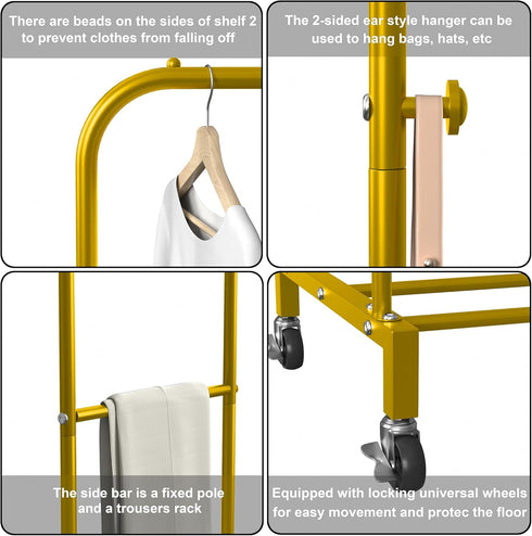 Wheels,3 4 Sooyee Double Rod Clothing Rack with Tier Garment Racks for Hanging Clothes,Portable Clothes Rack with Hooks