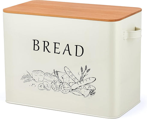 TeamFar Bread Box with Wooden Lid, 13.1 x 7.2 x 9.7 Bread