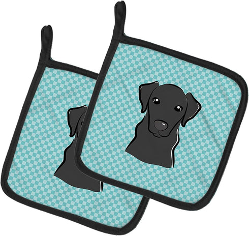 Caroline's Treasures BB1173PTHD Checkerboard Blue Black Labrador Pot Holders, Kitchen Heat Resistant, 7 1/2 x 7 1/2