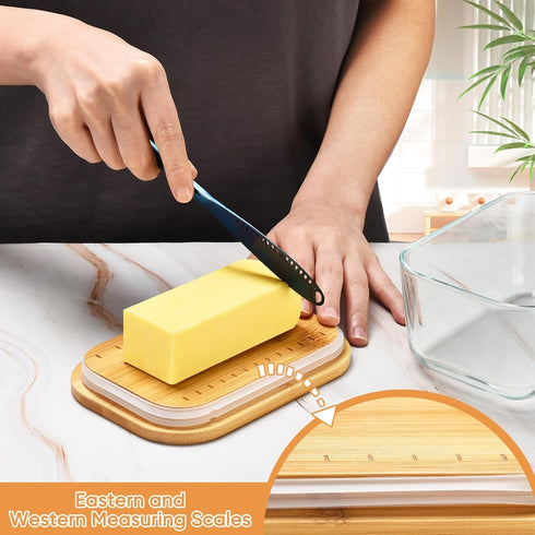 Hekeieon Glass Butter Dish With Sealed Lid - Large Tray for Refrigerator and Outdoor Use - Dishwasher Safe