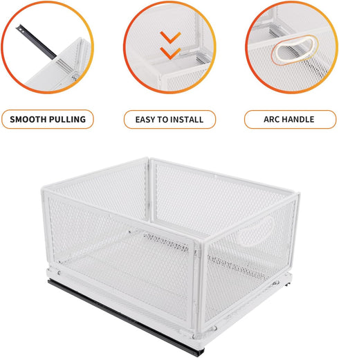 Sliding Cabinet Basket Organizer Drawer, Heavy Duty Carbon Steel Slide Out Pantry Shelves with Handle for Kitchen