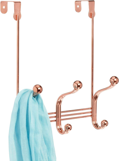 iDesign York Metal Over the Door Organizer, 3-Hook Rack for Bedroom, Closet, Bathroom, Rose Gold, 4" x 8.3" x 11"